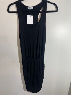 LaClef Black Sleeveless Ruched Bodycon Dress